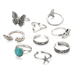 9Pcs 9 Style Adjustable Alloy Finger Rings&nbsp;RJEW-LS0001-15AS