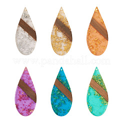 12Pcs 6 Colors Transparent Resin & Walnut Wood Big Pendants&nbsp;WOOD-TA0002-48