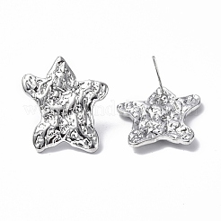 Non-Tarnish 304 Stainless Steel Textured Star Stud Earrings for Women&nbsp;EJEW-F300-01P