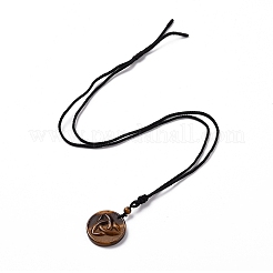 Adjustable Natural Tiger Eye Sailor's Knot Pendant Necklace with Nylon Cord for Women&nbsp;NJEW-L171-02A