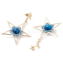 Natural Tiger Eye Star Dangle Stud Earrings&nbsp;EJEW-MZ00356