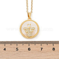 Flat Round with Bee Brass Micro Pave Cubic Zirconia Pendant Neckalces for Women&nbsp;NJEW-C076-12G