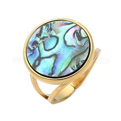 Flat Round 304 Stainless Steel Paua Shell Cuff Rings for Women&nbsp;RJEW-G346-02G-01