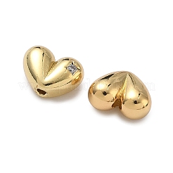 Heart Brass Micro Pave Clear Cubic Zirconia Beads&nbsp;KK-H256-11G