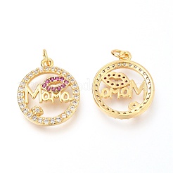 Brass Micro Pave Clear & Cerise Cubic Zirconia Pendants&nbsp;ZIRC-O036-14G