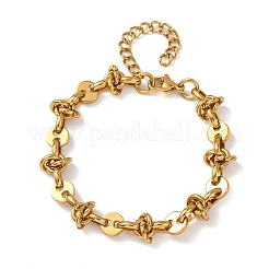 304 Stainless Steel Flat Round & Knot Link Chain Bracelets for Women&nbsp;BJEW-F536-08G