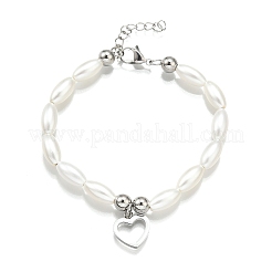 304 Stainless Steel Heart Charm Bracelets for Women&nbsp;BJEW-C098-09P