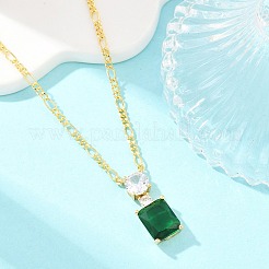 Brass Pave Clear Cubic Zirconia & Green Glass Perfume Bottle Pendant Figaro Chain Necklaces for Women&nbsp;NJEW-F364-02G