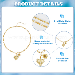 Brass Micro Pave Clear Cubic Zirconia Sun Heart Pendant Link Chain Necklaces&nbsp;NJEW-HS00021