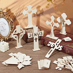 16Pcs 5 Styles Wood Cross Prayer Sculpture&nbsp;DJEW-PH0001-75
