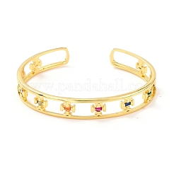 Cross Hollow Carved Cubic Zirconia Cuff Bangle&nbsp;BJEW-D448-12G-RS