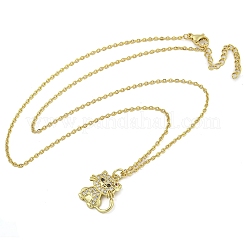 Brass Micro Pave Clear Cubic Zirconia Cat Pendant Necklaces for Women&nbsp;NJEW-Z042-01G-01