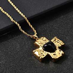 Cross with Heart 304 Stainless Steel Cubic Zirconia Pendant Necklaces&nbsp;NJEW-H070-01G-02