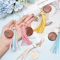 5Pcs 5 Colors Mother's Day PU Leather Tassel Big Pendant Decorations with Wooden Mama Charm&nbsp;HJEW-WR0001-02