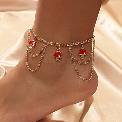 Alloy Enamel Red Mushroom Charm Chain Tassel Anklets for Women&nbsp;FS-WG7E42D-01