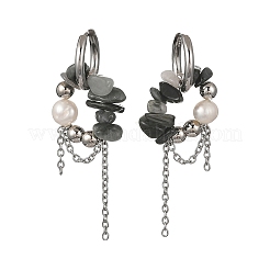 Natural Eagle Eye Stone Chips Drop Earrings&nbsp;EJEW-TA00817-04