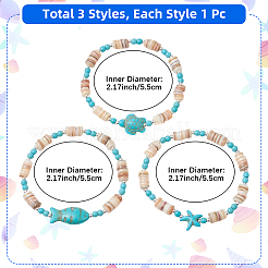 3Pcs Natural Freshwater Shell Beaded Stretch Bracelets&nbsp;BJEW-PA0001-06