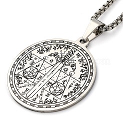 201 Stainless Steel Flat Round with Witchcraft Divination Sword Pattern Pendant Necklaces&nbsp;NJEW-S007-10P