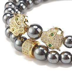 2Pcs 2 Style Synthetic Hematite Stretch Bracelets Sets&nbsp;BJEW-JB08004-02