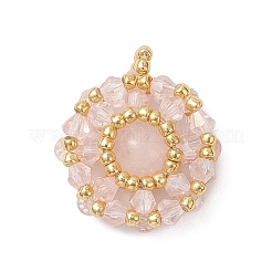 7Pcs 7 Colors Natural Carnelian & Mashan Jade & Amethyst & Tiger Eye & Rose Quartz & Glass Seed Beaded Flat Round Pendants&nbsp;PALLOY-MZ00950