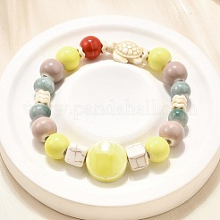 Handmade Porcelain Beads & Synthetic Howlite Beads Stretch Bracelets for Women&nbsp;BJEW-D307-01F