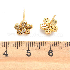 Flower Brass Micro Pave Clear Cubic Zirconia Stud Earrings&nbsp;EJEW-H162-03G