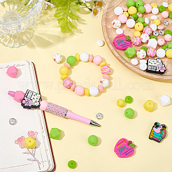 95Pcs 21 Styles Printed Round Silicone Focal Beadsm with 10Pcs Brass Rhinestone Spacer Beads&nbsp;SIL-BM0001-12