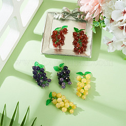 6Pcs 3 Styles Natural Amethyst & Carnelian & Yellow Jade & Glass Seed Beaded Grape Pendants&nbsp;PALLOY-TA00332