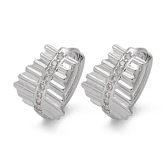 Brass Clear Cubic Zirconia Hoop Earrings&nbsp;EJEW-Q014-17P