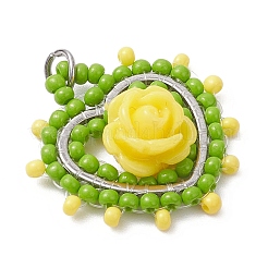 Glass Seed Beaded Heart with Rose Pendants&nbsp;PALLOY-MZ01030-02