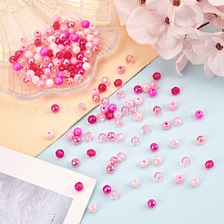 1050Pcs 15 Style Pink Series Round Transparent Plastic & Imitation Pearl Acrylic Beads&nbsp;TACR-CA0001-07