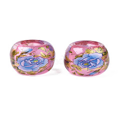Flower Printed Transparent Acrylic Rondelle Beads&nbsp;TACR-S160-01-E02