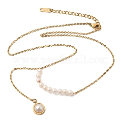 Natural Pearl Potato Beaded Pendant 304 Stainless Steel Cable Chain Necklaces with Faux Pearl Tassel&nbsp;NJEW-K304-03G
