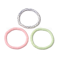 3Pcs 3 Colors Polymer Clay Disc Beaded Stretch Bracelet Sets&nbsp;BJEW-JB10440-01