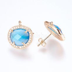 Brass Micro Pave Cubic Zirconia Stud Earring Findings&nbsp;ZIRC-G116-27-A01