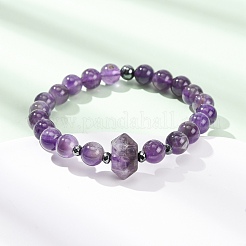 Natural Amethyst Beaded Stretch Bracelet for Women&nbsp;BJEW-A145-01F