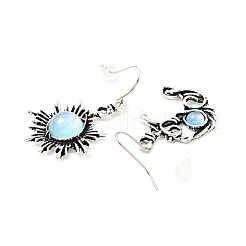 Resin Beaded Moon and Sun Asymmetrical Earrings&nbsp;EJEW-C036-01A