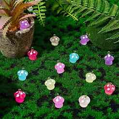 64Pcs 8 Colors Translucent Resin Pendant Colorful Night Glow Small Mushroom Pendant Creative Jewelry Accessories&nbsp;JX857A