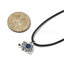 Alloy & Natural Lapis Lazuli Pendant Waxed Cord Necklace&nbsp;NJEW-JN05438-02