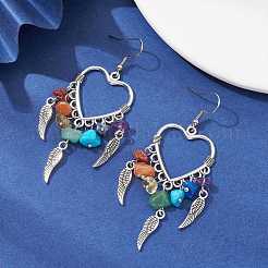 Alloy Heart & Feathter Woven Net Chandelier Earrings&nbsp;EJEW-JE05423