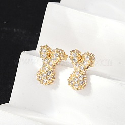 Brass Micro Pave Cubic Zirconia Stud Earrings&nbsp;EJEW-Z091-04G-Y