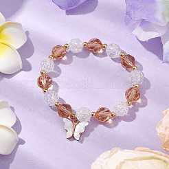 10mm Round Imitation Austrian Crystal & Crackle Acrylic Beaded Stretch Bracelets&nbsp;BJEW-JB10556-01