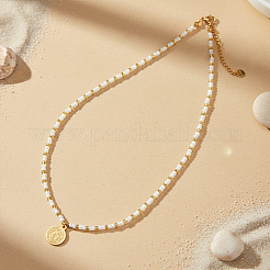 304 Stainless Steel Saint Benedict Medal Pendant Glass and Brass Beaded Short Necklaces for Women Daily Wear&nbsp;AB8901