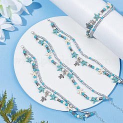 4Pcs Alloy Tortoise Charm Double Layer Multi-strand Anklet&nbsp;AJEW-AR0001-67