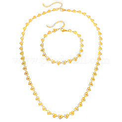 201 Stainless Steel Heart Link Bracelets & Chain Necklaces Sets&nbsp;FS-WGFB2A7-01