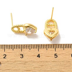 Heart Brass Micro Pave Cubic Zirconia Stud Earrings&nbsp;EJEW-H128-01G
