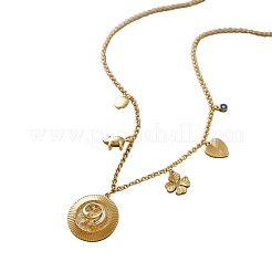 Brass Micro Pave Clear Cubic Zirconia Coin Clover Heart Multi Pendant Necklaces for Women&nbsp;WG98C8B-01