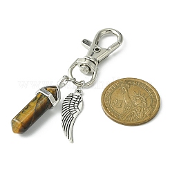 Natural Gemstone Double Terminated Pointed Pendant Decorations with Alloy Wing Charm&nbsp;HJEW-JM01149