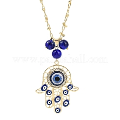 Alloy Enamel Crystal Rhinestone Blue Evil Eye Hamsa Hand Pendant Brass Link Chain Necklaces&nbsp;NJEW-JN05314