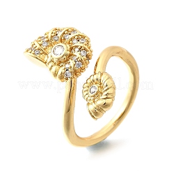 Ocean Theme Brass Micro Pave Cubic Zirconia Cuff Rings for Women&nbsp;RJEW-F184-17G-G